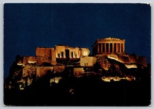 Postcard Athens Greece Acropolis Illuminated Posted 1974