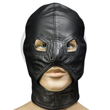 Open Chin Leather Hood Mask Fetish Headgear Adjustable Full Face Costume
