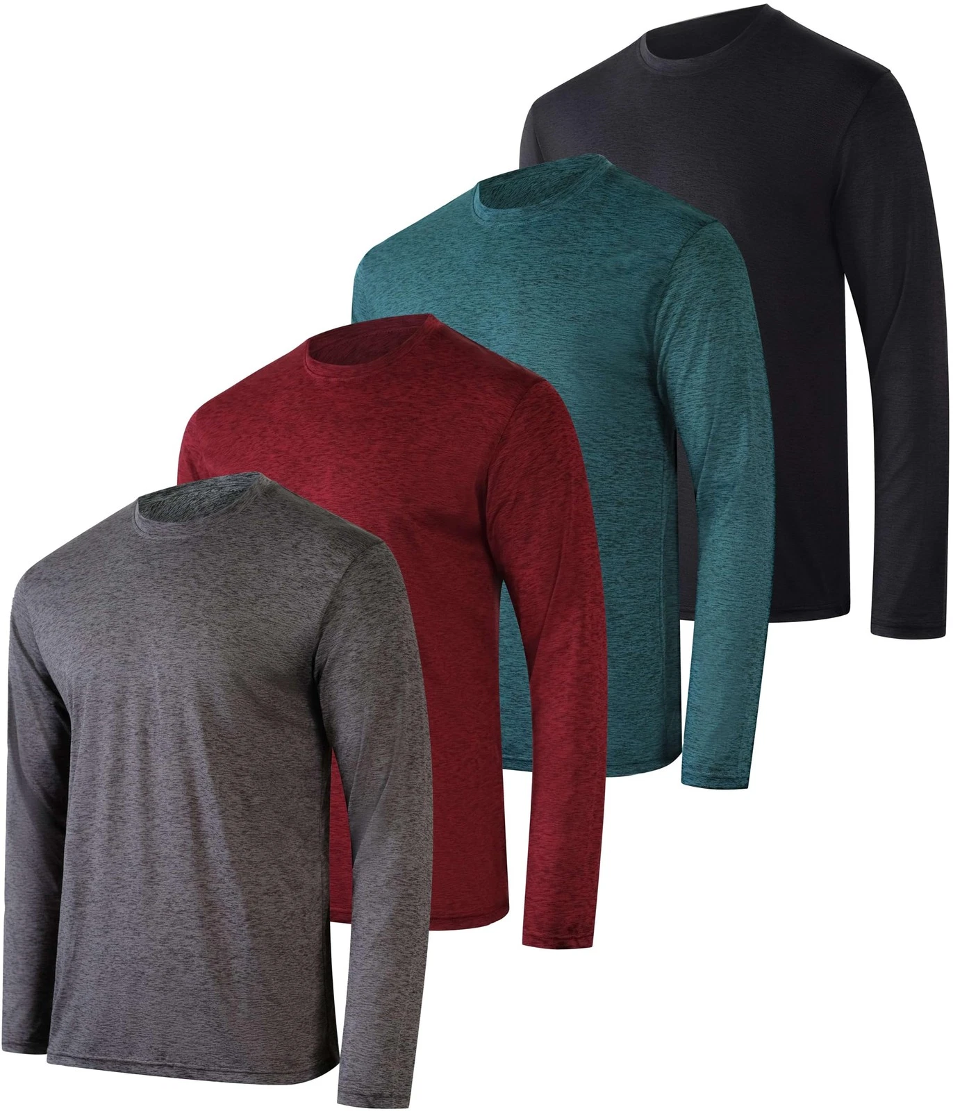 Real Essentials 4 Pack Mens Long Sleeve Dry Fit T Shirts Hiking Fishing Worko...