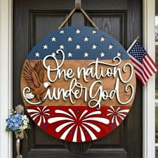 USA 250th Anniversary Sign, Patriotic Door Decor, Floral Wall Art