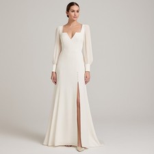 Jenny Yoo Long Bishop Sleeve Wedding Dress Deep V Back Gown White Ivory Size 2