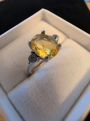 Seltener Reinheit Sterling 925 Gr. 6,5 2ct Ovalschliff Kanarienvogel Liebe Quarz Ring Custom