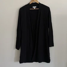 Charter Club Ribbed Open Cardigan Black Medium Long Elegant Preppy Textured
