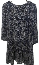 GAP Women’s Small Navy Blue Polka Dot Tiered Mini Dress 3/4 Sleeve Swing Boho