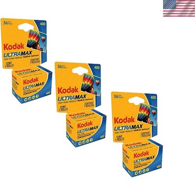 35mm Ultramax 400 Color Film - 3 Pack of 36 Exposure Rolls for Darkroom Use