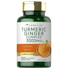 Tumeric Curcumin Max Potency and Ginger Complex 3000 Mg, 120 Softgels by Carlyle