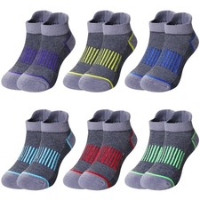 6 Pairs Boys Athletic Half Cushioned Ankle Socks Kids Cotton Sport Low Cut