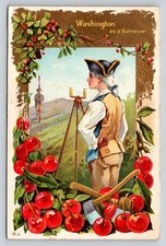 1911 George Washington as Surveyor Postcard, Cherry Tree Legend, Embossed