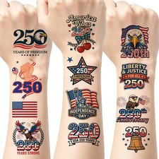 250th Anniversary Temporary Tattoos Set-100 pcs 4th of JulyPatriotic USA 1776...
