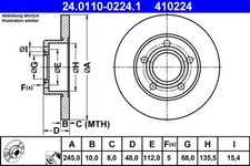 Image of 2x Brake disc solid 24.0110-0224.1 ATE for AUDI VW
