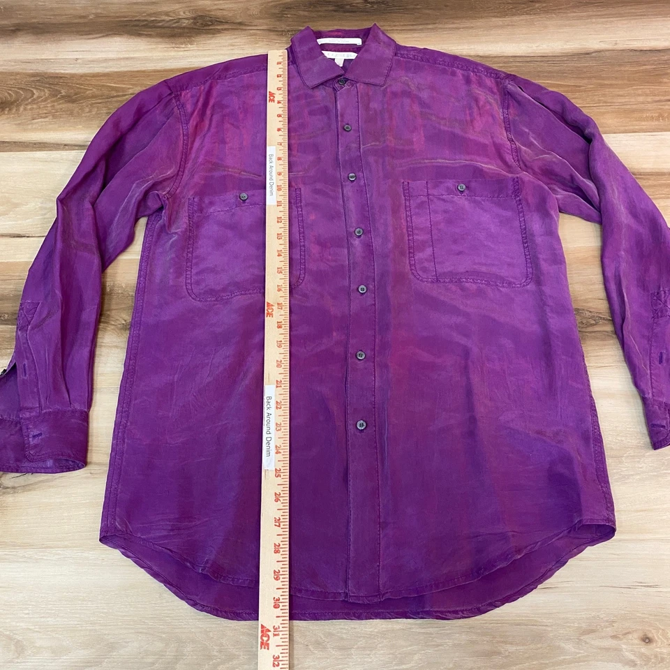 Camisa de seda vintage Perry Ellis para hombre pequeña abotonada púrpura iridiscente años 90 Foto 4 de 4