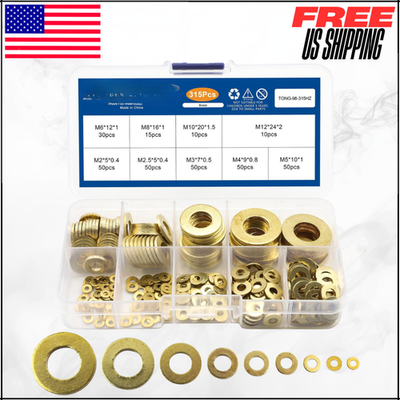 #ad Brass Washer Assortment Kit Metric Flat M2 M2.5 M3 M4 M5 M6 M8 M10 M12 Set 315Pc $22.89