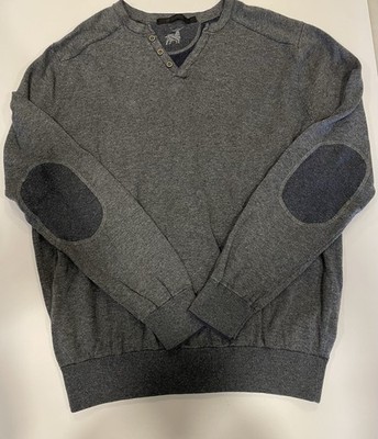 Raffi Sweater Mens M Henley Reversible Elbow Patches  Vance  100% Cotton