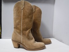 Vintage 80 s WOLVERINE Suede 2.5 in Wood Heel Cowgirl Boho Boots 8.5M 1950 USA