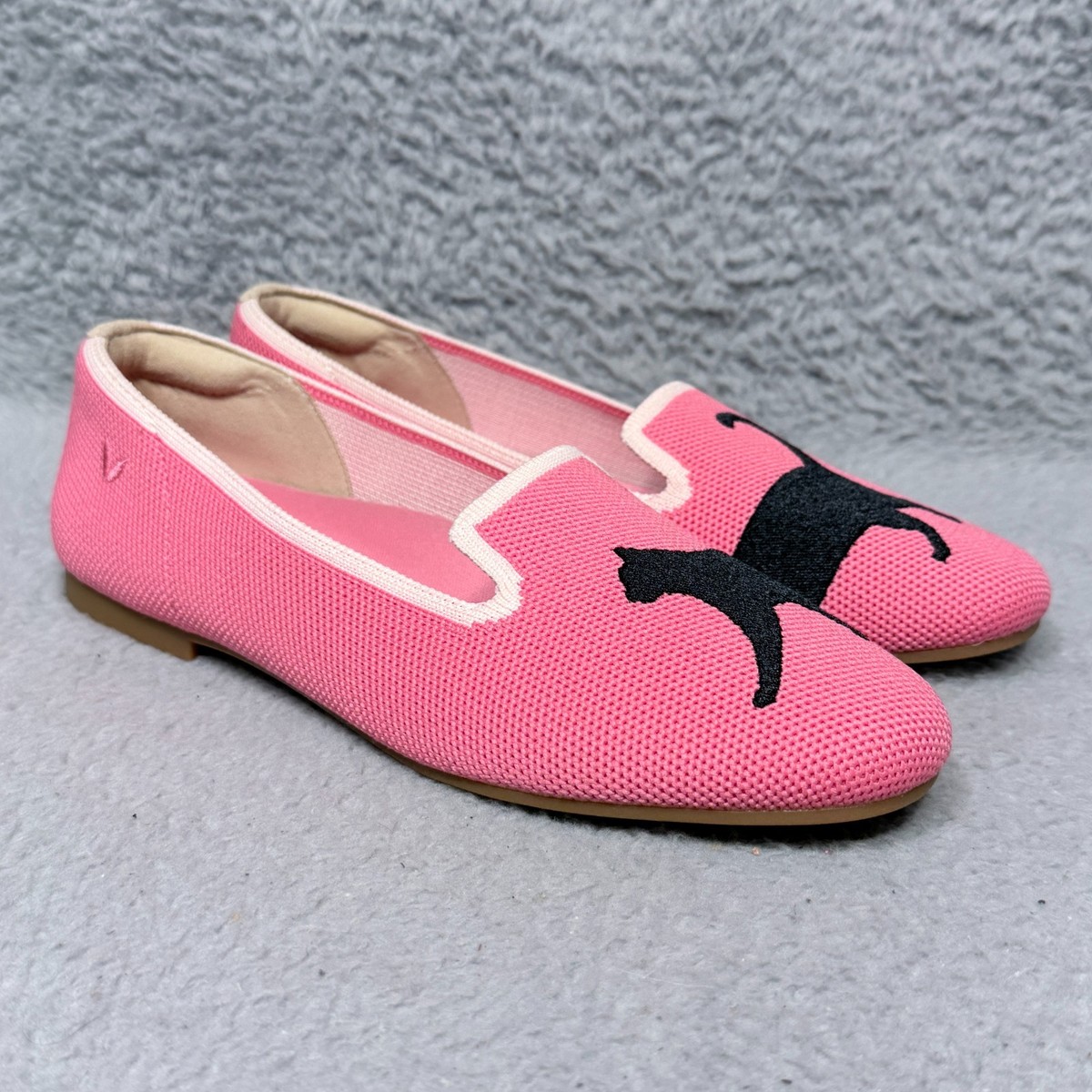 Vivaia Audrey Black Cat Womens 35 US 5 Slip On Loafers Shoes Pink Black Cat
