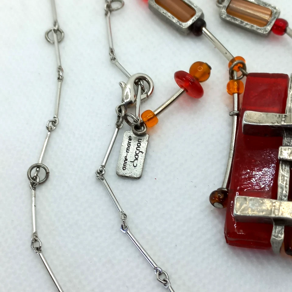 Collar Anne-Marie Chagnon Colgante Modernista Vidrio y Peltre Foto 3 de 4