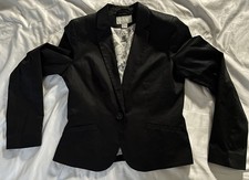 H M Black One Button Blazer Lined Jacket Size 8 Women s EUC