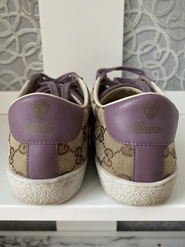 GUCCI PURPLE AND BEIGE LEATHER GUCCISSIMA CANVAS TRAINERS PUMPS SIZE UK 7 - Picture 4 of 16