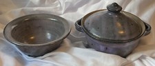 2004 Jugtown NC Pottery LMS Purple Glaze 1 bowl and 1 Lidded Pot