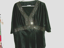 Black Silk Blouse 20 Marks & Spencer, gold beads v neck, floaty short sleeve