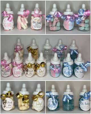 Pink Blue Nude Pick n Mix Sweet Filled Baby Shower Bottle Favour