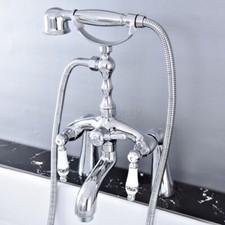 Deck Mount Polished Chrome Brass Bathtub Clawfoot Faucet Mixer Tap w/Hand Shower