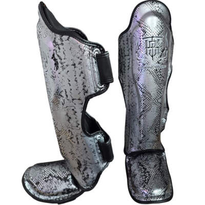 Shin Guards Top King Boxing TKSGSS-02 Silver Black ''Super Snake''