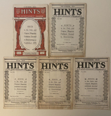 Lot of 5 Vintage Issues of 'Hints: The Entertainment Magazine' 1913-1915