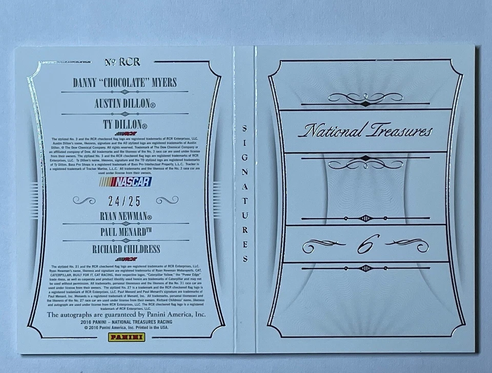 2016 National Treasures Nascar Childress, Dillon, Menard, Newman, Book Auto #/25 - Image 2 of 2