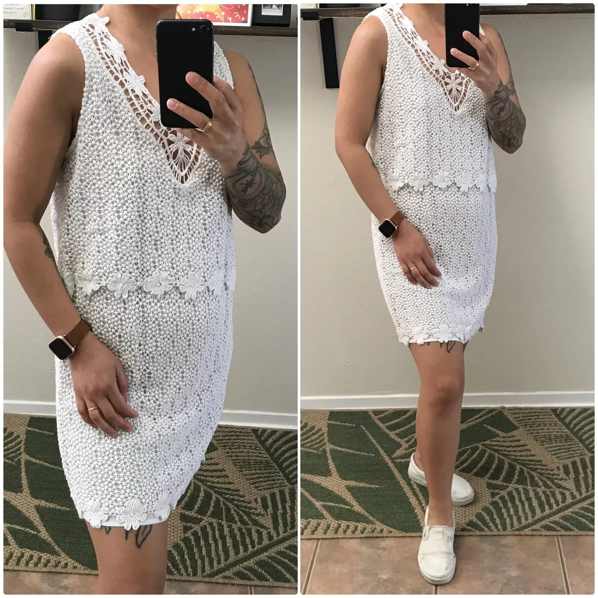 Topshop Floral Crochet Overlay Sleeveless White Dress US 4 UK 8
