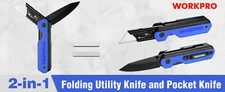 WORKPRO 2-in-1 Folding Knife/Utility Knife Quick-Change Box Cutter w/Belt Clip