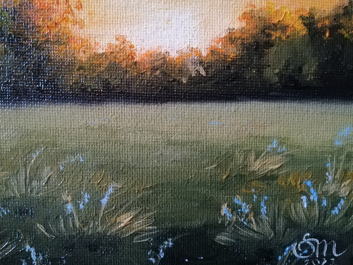 Landscape original oil painting 9x7 in (24x18 cm) Realistic sunset