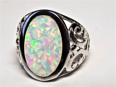 RING 925 Sterling-SILBER Edelstein OPAL lab. WEIß Gr. 17, 18, 19, 20, 21