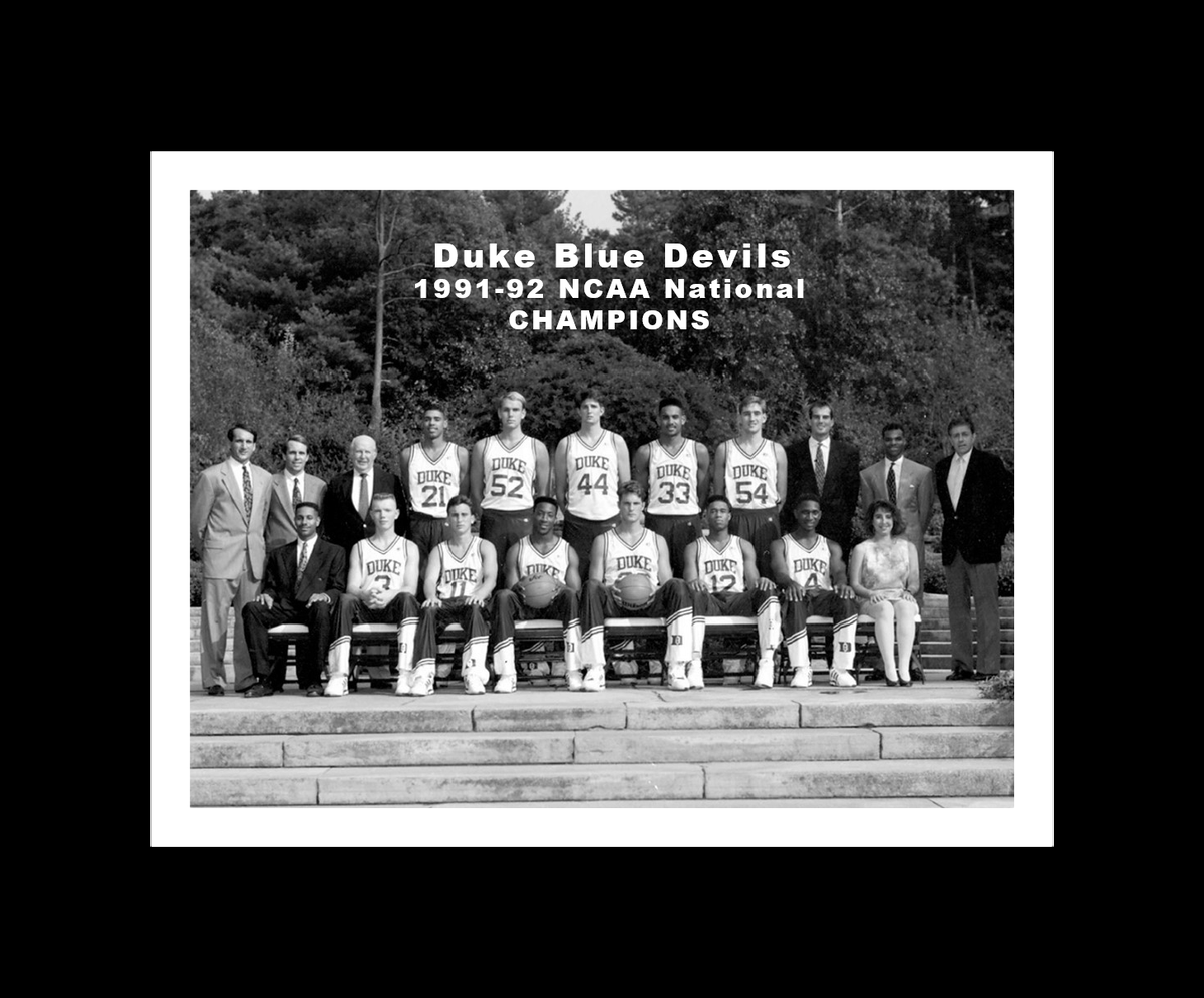 DUKE BLUE DEVILS 1991-92 NCAA BASKETBALL CHAMPIONS MATTED TEAM