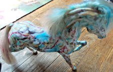 Vintage Plastic Horse 11x11" White repurposed with multi color design