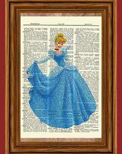 Disney Cinderella Dictionary Art Print Book Picture Poster Princess Wall Decor