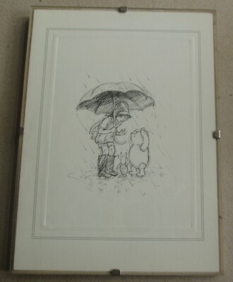 Kleiner Winnie Puuh s/w E.H. Shephard Druck Christopher Robin Regenschirm