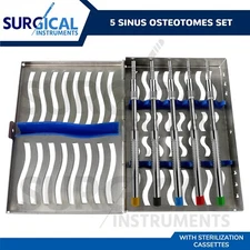 5 Sinus Osteotomes Straight W/Sterilization Cassette Dental Instrument German Gr
