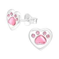 Pfotenabdruck Kinder Ohrringe Kristallen 925 Silber MäDchen Ohrstecker Schmuck