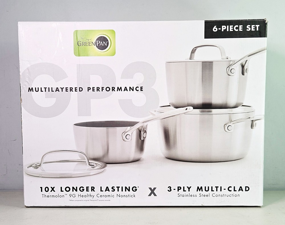 NEW Greenpan GP3 3-Ply Multi-Clad 6-Piece Set Ceramic Nonstick Thermolon
