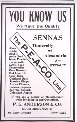 1916 The P-E-A-Co P.E. Anderson & Co Drug Merchants Aloes Buchu  Print Ad