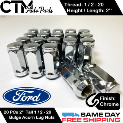 20PC FORD CHROME CONICAL SEAT 1/2-20 WHEEL LUG NUTS BULGE ACORN FOR FORD MODELS