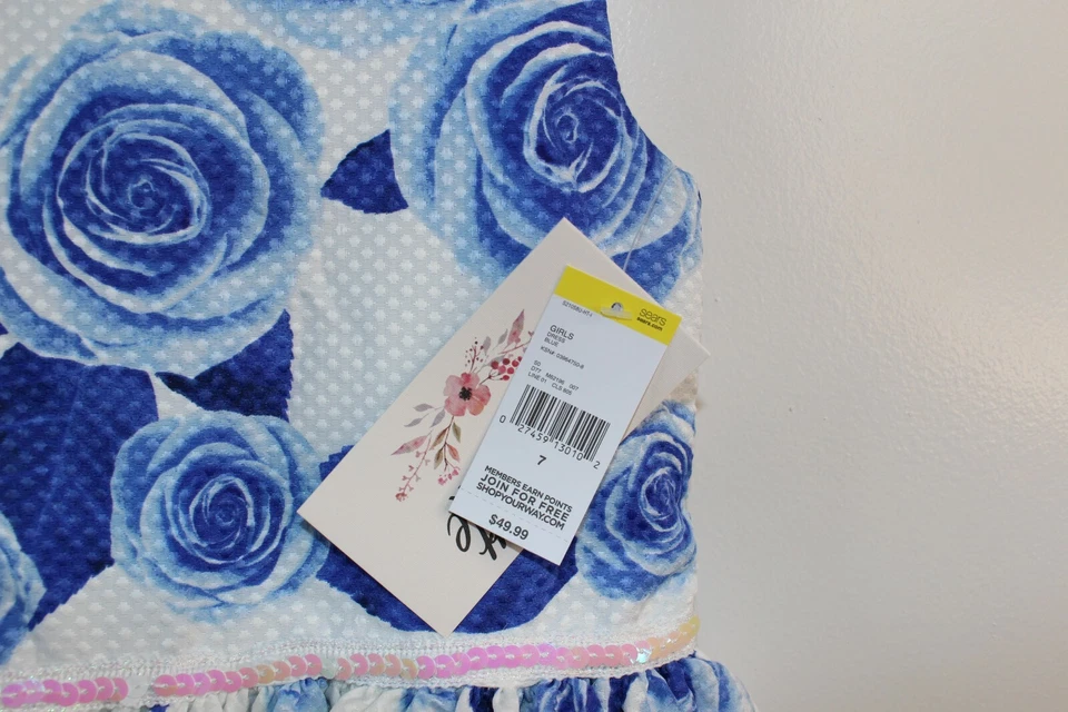 Vestido azul y blanco floral con cinturón Piqué línea A talla 7 Foto 2 de 4