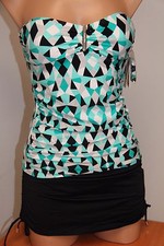 NWT Calvin Klein Swimsuit Bikini 2 pc Set Sz XS kaldscpe Bandeau Tankini Skirt