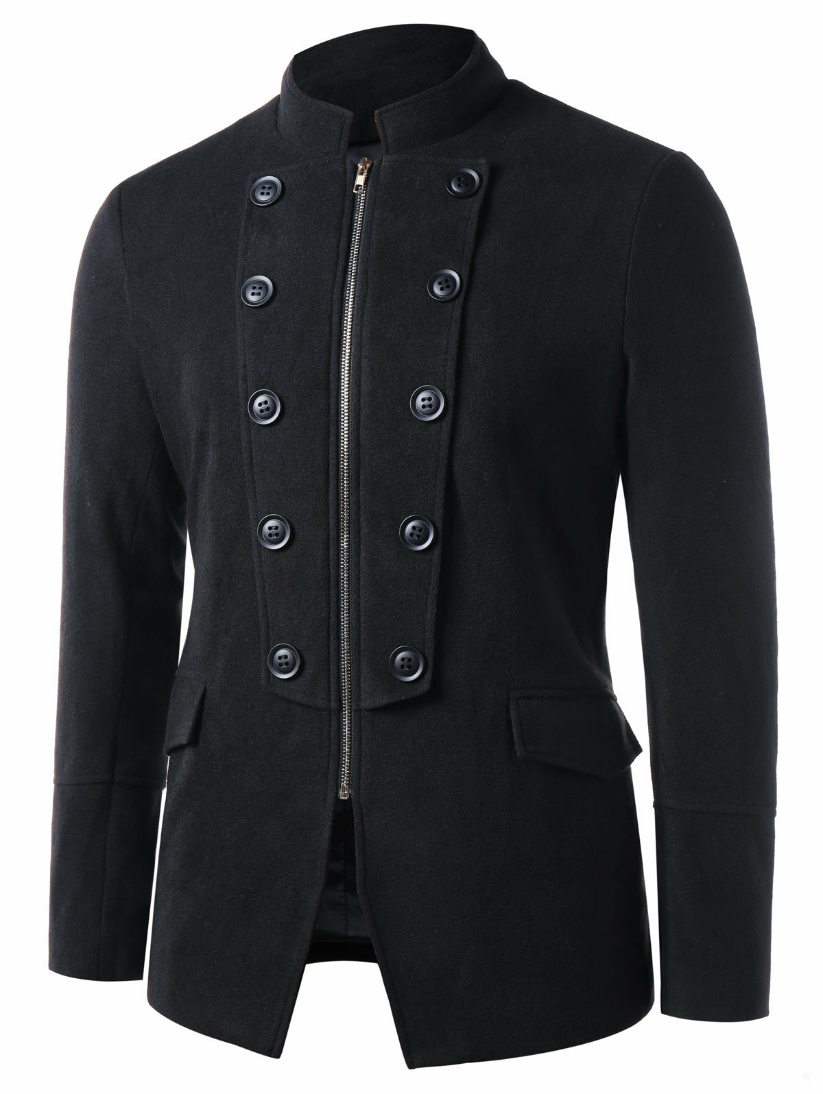 Men's Slim Double Breasted Zipper Jacket StandUp Collar Casual Suit