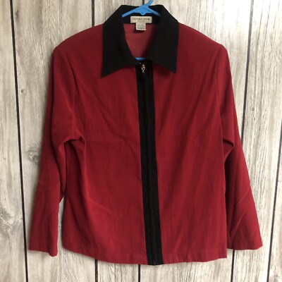 Vtg 90s Notations Blouse Lightweight Blazer Zip Front Size Petite Large Red