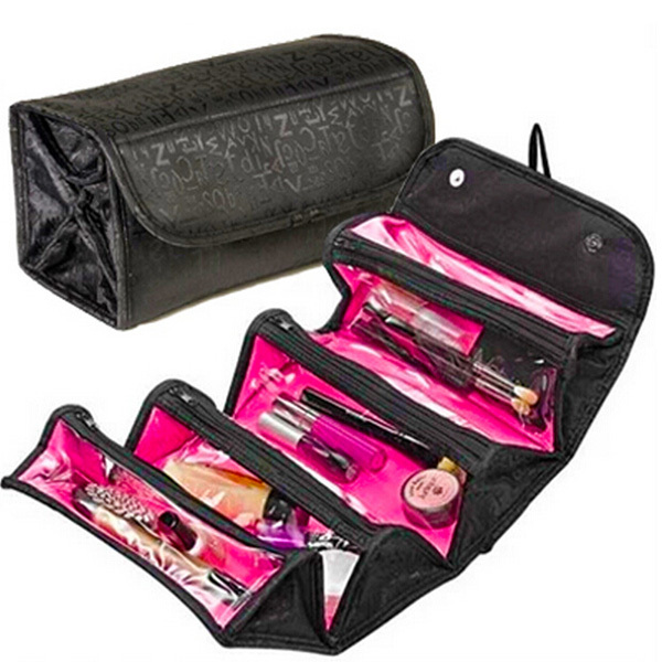 Portable Cosmetic Roll up Makeup Organizer Case Travel Toiletry Bag Black for sale online eBay