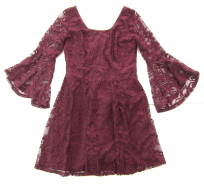 NWT I.N. San Francisco Burgundy Lace Flare Sleeve Scoop Neck Smock Dress  11/L | eBay