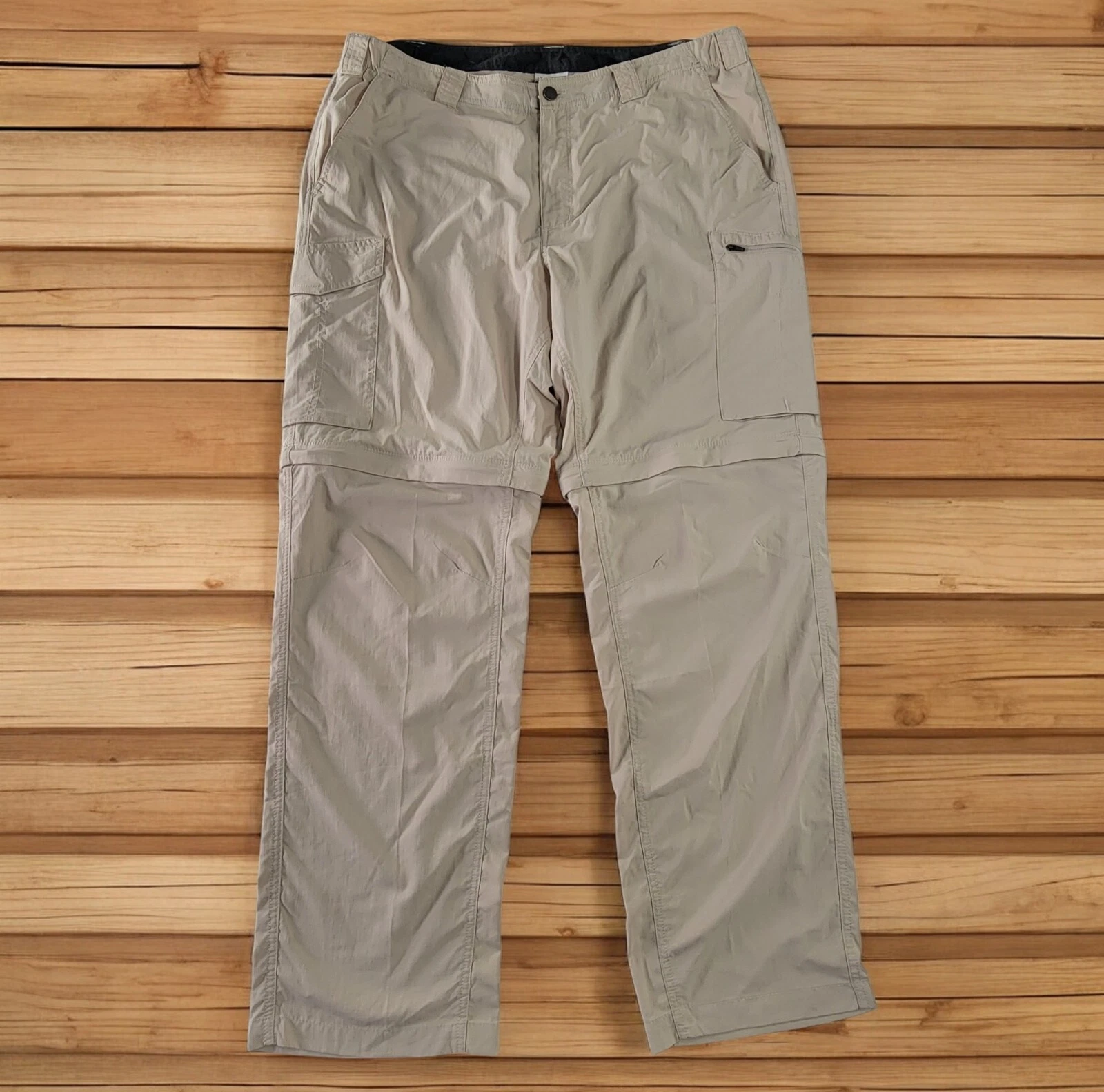 Columbia Pants Convertible Cargo Omni Shade Mens 40 x 32 Khaki Ivory Nylon