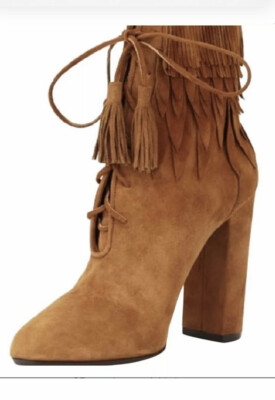 Aquazurra Woodstock Suede Fringe Bootie Sz 37